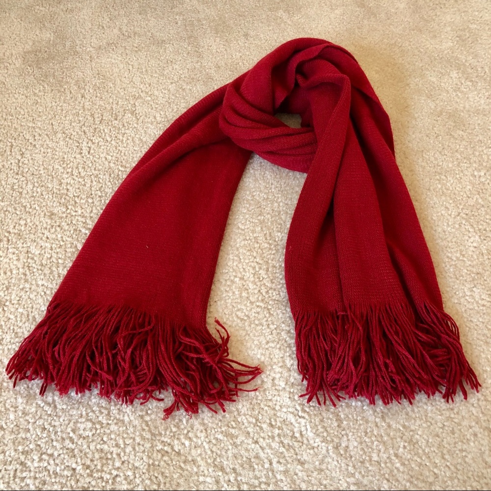 Oversize red tassel scarf